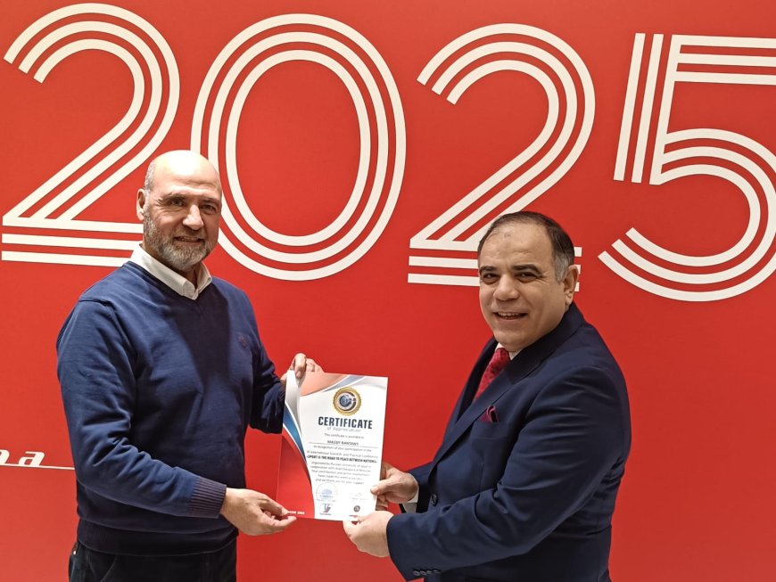 الدكتور حسان نصر الله يكرم وفد مؤسسة رسالة السلام العالمية في ختام المؤتمر الدولي «الرياضة طريق إلى السلام بين الشعوب»